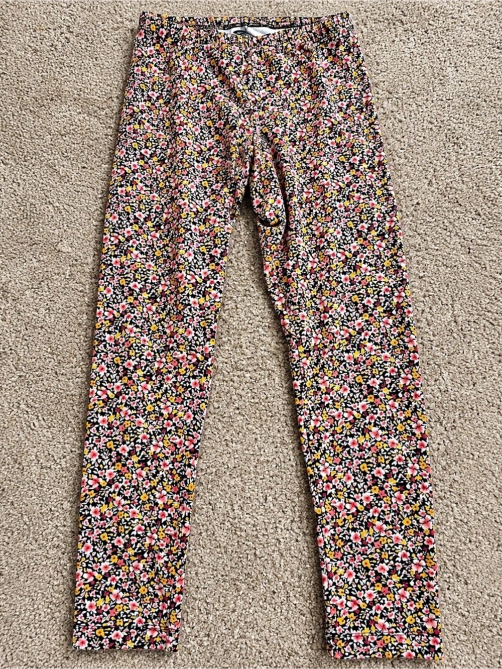 Old Navy Floral Leggings Women’s Large Black Pink Stretch - Picture 2 of 3